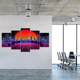 10 Pack Art Acoustic Panels Retro synthwave vaporwave skyline landscape at night sun Decorative Sound Absorbing Wall Panel Self-Adhesive Noise Canceling Soundproof Padding for Home 80" x 40" PZWKJOILPQ