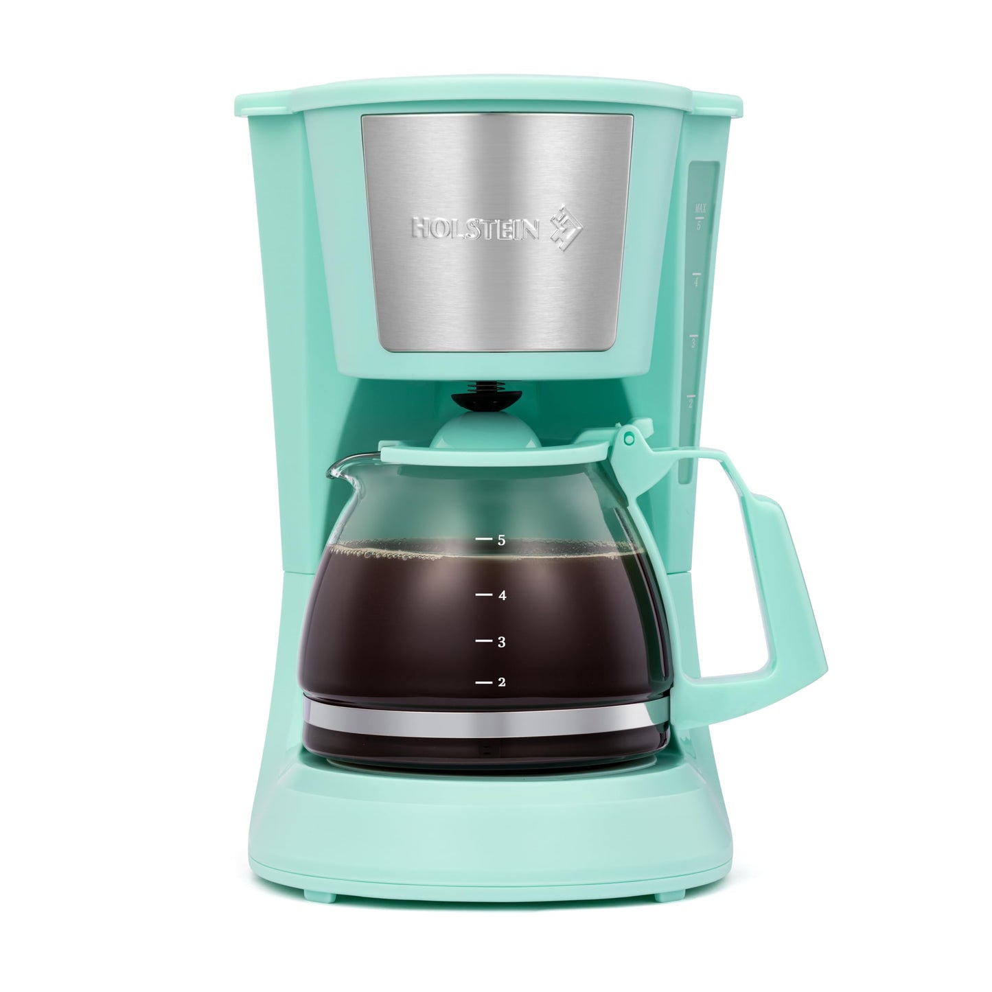 Holstein Housewares - 5 Cup Drip Coffee Maker - Convenient and User Friendly with Permanent Filter, Borosilicate Glass Carafe, Water Level Indicator, Auto Pause/Serve and Keep Warm Functions, Mint