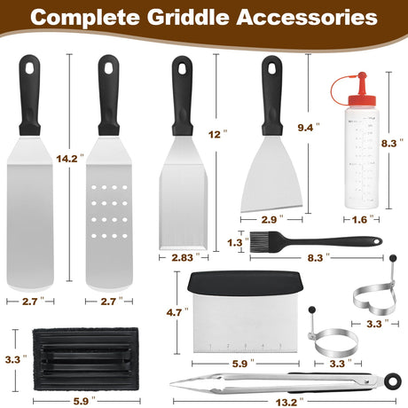 14PCS Griddle Accessories Kit, Flat Top Grill Accessories Set for Blackstone and Camp Chef, Grill Spatula Set with Enlarged Spatulas, Scraper for Outdoor Barbecue Deedro