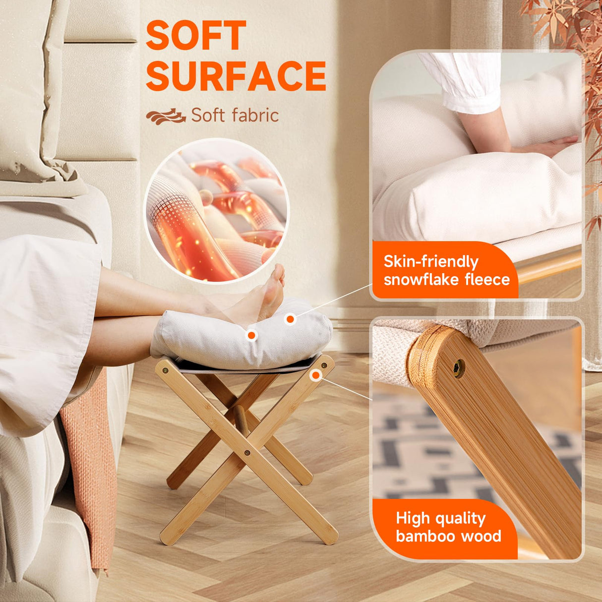 TYYIHUA Folding Foot Stool,Small Ottoman Foot Rest for Couch,Wooden Footstool,Change Shoes Bench,Modern X Ottoman Chair for Living Room, Entryway, Children Room, Bedroom,Caravaning TYYIHUA