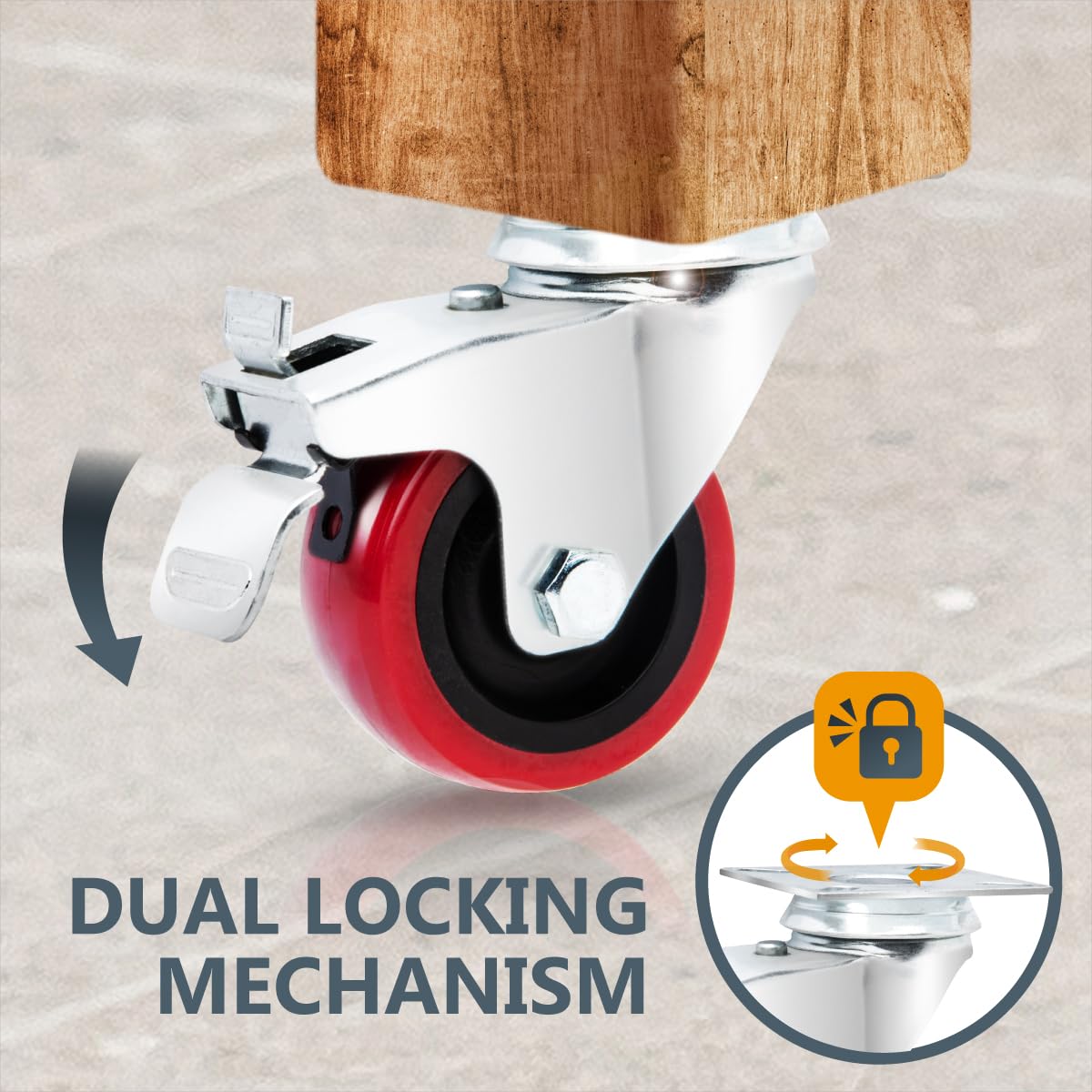 POWERTEC 2 Inch Swivel Caster Wheels Set of 4 with 400 lbs Loads, Heavy Duty Plate Casters (2 with Brakes & 2 without), PU Castor Wheels for Furniture, Cart, Dolly and Workbenches (17212) POWERTEC