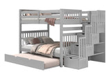 Bedz King Stairway Bunk Beds Full over Full with 4 Drawers in the Steps and a Full Trundle, Gray Bedz King