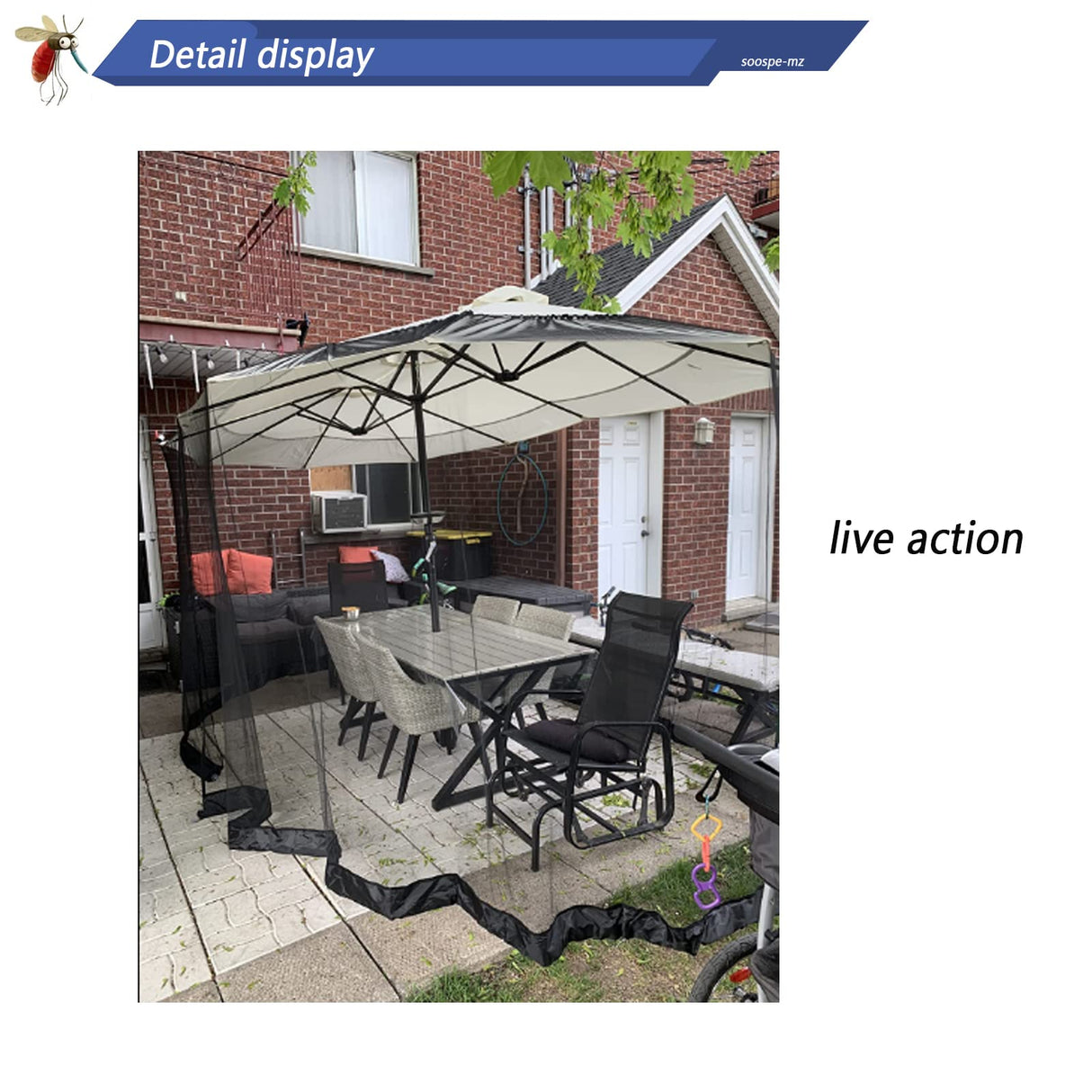 Tiimmgaal 15FT Mosquito Netting for Patio Umbrella Double Sided Patio Umbrella Canopy Netting &10X10 Ft gazebo (Black)(Does Not Contain Gazebo Patio Umbrella) (15FT Black) Tiimmgaal