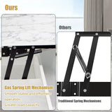 White and Gold Lift Top Coffee Table with Charging Station and LED Lights - 40" L×20" W×17" H Large Rectangle Marble Coffee Table Lift Top for Living Room, Glass & Marble-Pattern Tabletop, Metal Leg Caredear