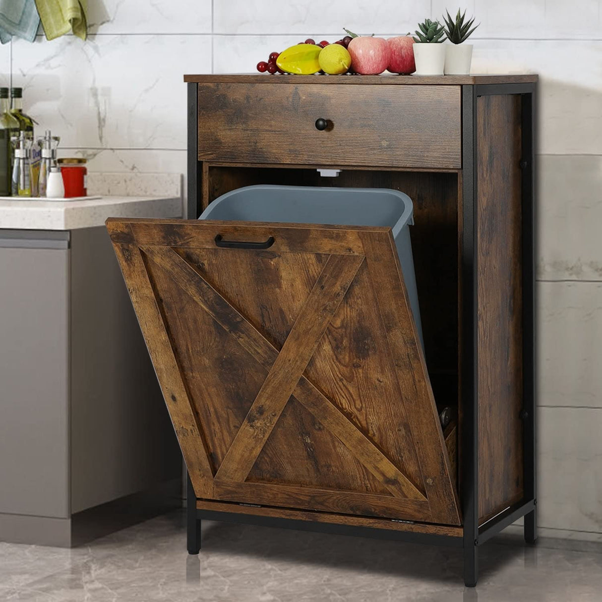 Bed Bath & Beyond 10 Gallon Tilt Out Kitchen Trash Cabinet Trash Can Wooden Tilts Out Hands Laundry Recycling Holder Brown Oak Bed Bath & Beyond