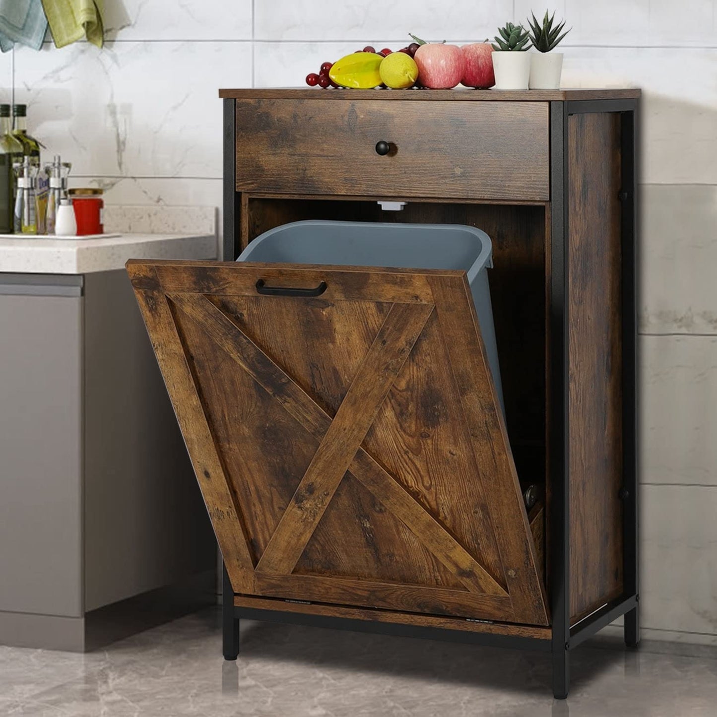 Bed Bath & Beyond 10 Gallon Tilt Out Kitchen Trash Cabinet Trash Can Wooden Tilts Out Hands Laundry Recycling Holder Brown Oak - WoodArtSupply