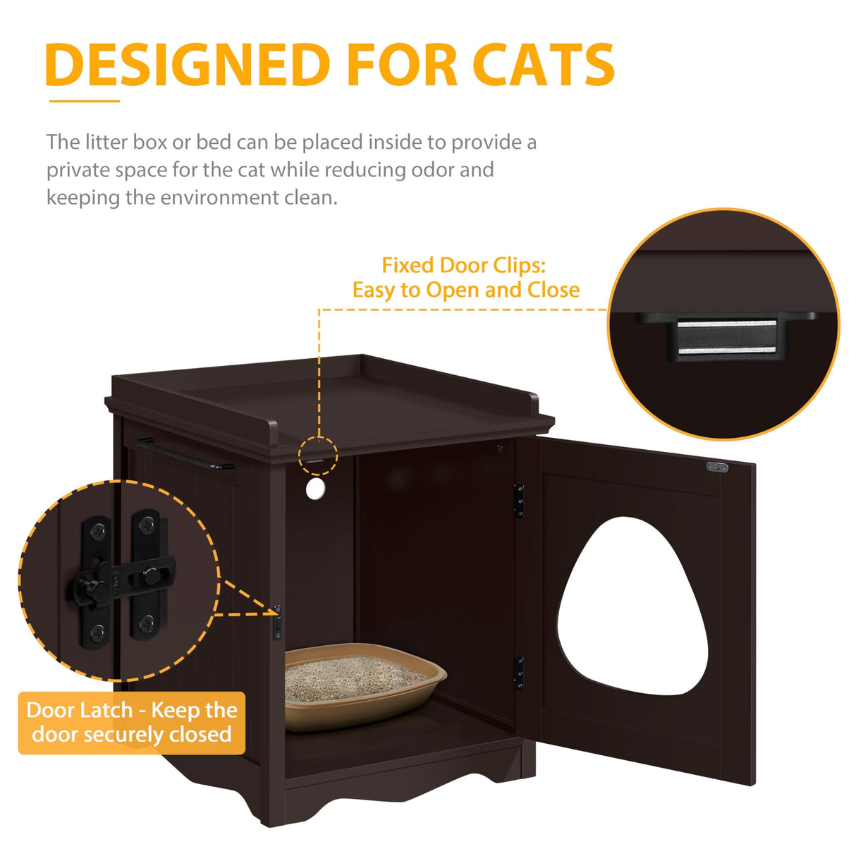 Yaheetech Cat Litter Box Enclosure, Hidden Cat Litter Box Furniture with Side Towel Bar, Wooden Cat Washroom, Storage Cabinet, Indoor Pet House, Side Table Nightstand, Espresso Yaheetech