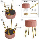 IBUYKE Velvet Storage Footrest Stool Ottoman, Makeup Vanity Stool Side Table with Golden Steel Legs Removable Cover, Coffee Table Top Cover, Pink LG-20P IBUYKE