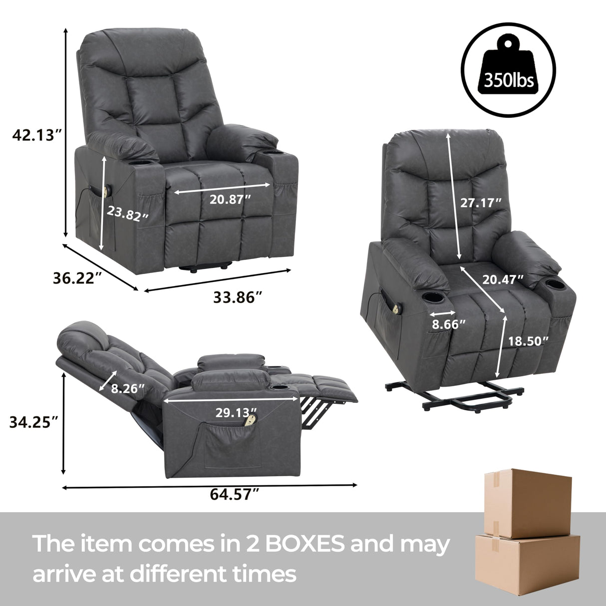 VUOVUS Power Lift Recliner Chair for Elderly, Electric Recliner with Remote Control, Adjustable Footrest, PU Leather Living Room Recliner with Cup Holders and Side Pockets (Light Grey) VUOVUS