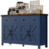 VVFLU Buffet Cabinet with Storage Farmhouse with 4 Doors and 2 Drawers, 55'' Large Kitchen Storage Cabinet Blue Wood Coffee Bar Buffet Sideboard for Kitchen, Dining Room, Living Room VVFLU
