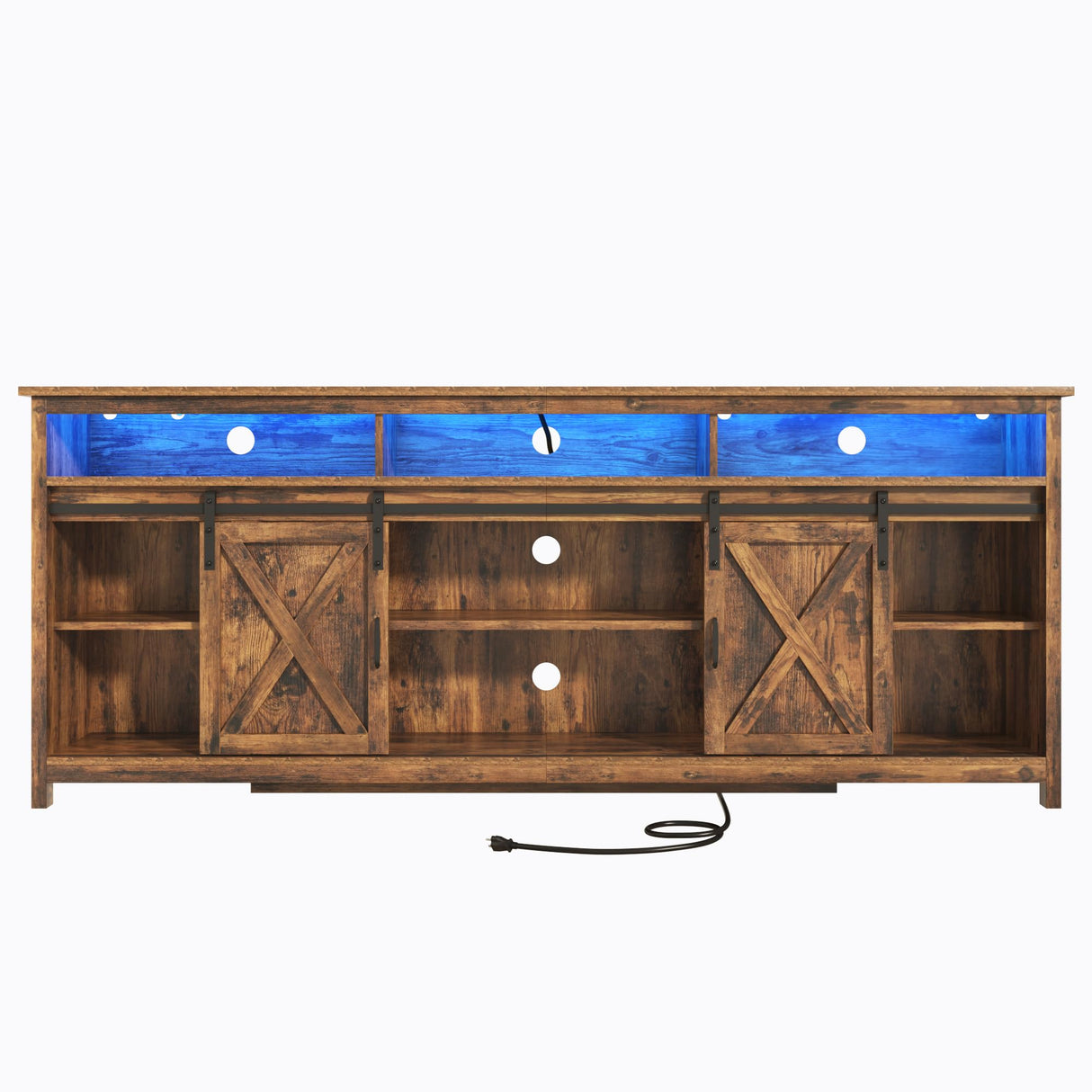 Farmhouse TV Stand for 80/75 inch TVs, Rustic Entertainment Center TV Cabinet Stands with Power Outlets, Rustic Brown Bolonbi