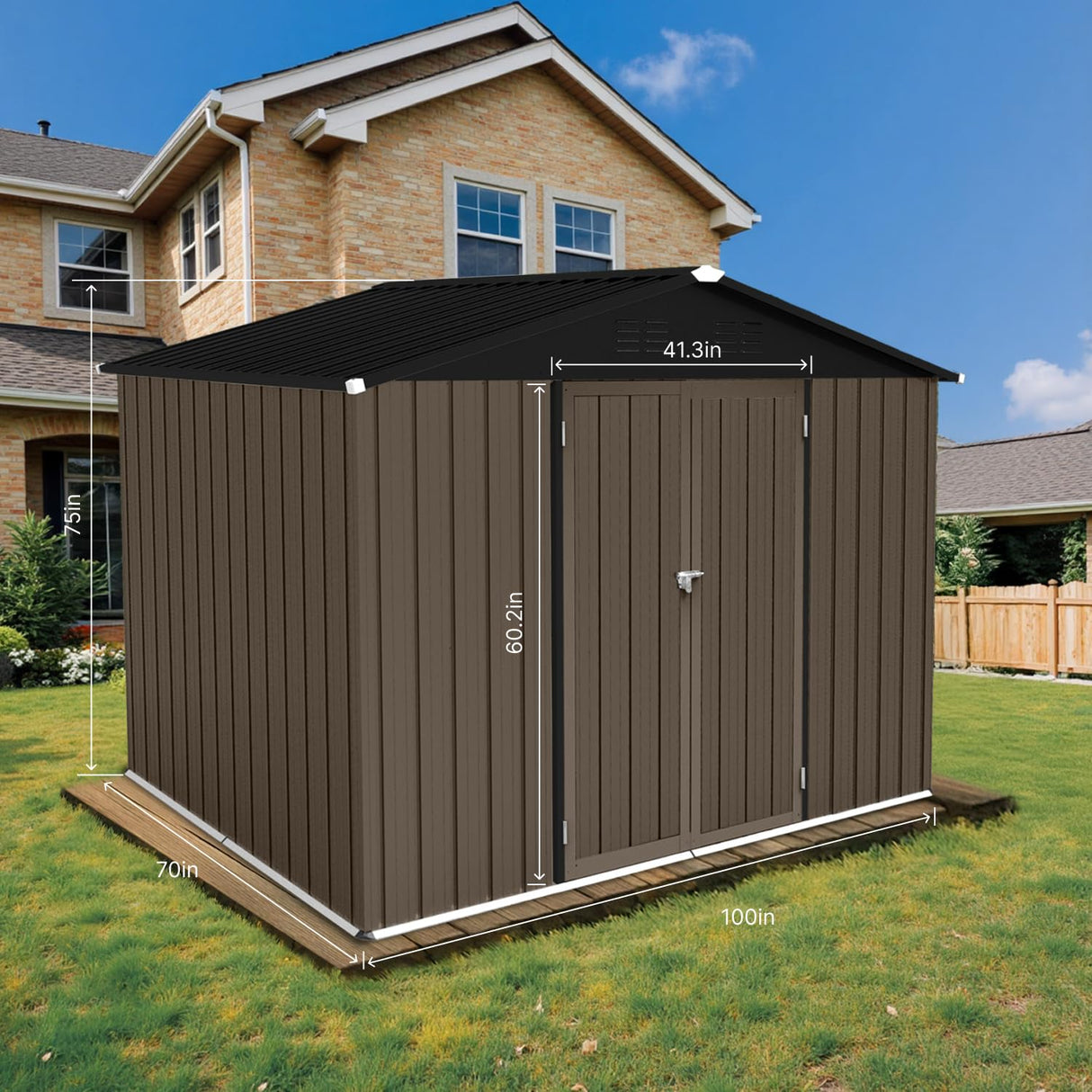8' x 6' Outdoor Storage Shed, Sturdy Metal Building w/Lockable Doors for Garden, Backyard, Poolside and Lawn, Brown LINKHOO