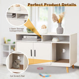 Mdeam Cat Litter Box Enclosure, Hidden Litter Box Furniture with Front Entry, 2-Door Storage Cabinet, 2 Compartments, Scratcher Pad, Air Vents, Wooden Side End Table (White) Mdeam