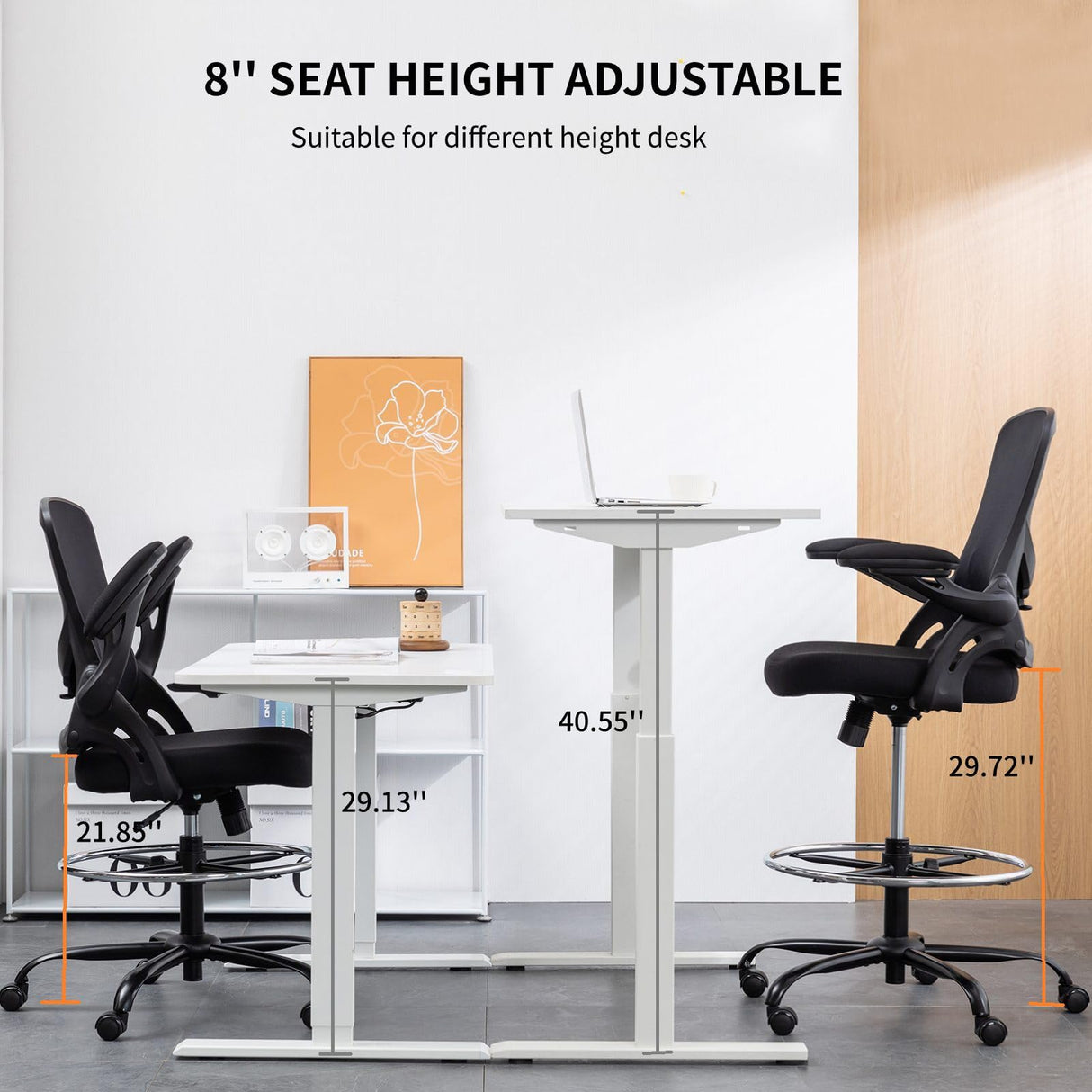 Drafting Chair, Ergonomic Standing Desk Chair with Flip-up Armrests, Tall Office Chair for Standing Desk, Counter Height Office Chairs with Footrest and Adjustable Lumbar Support Chairoyal