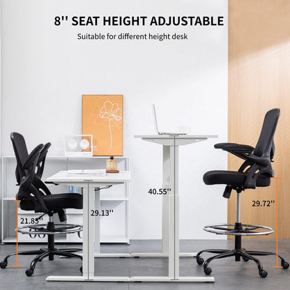 Drafting Chair, Ergonomic Standing Desk Chair with Flip-up Armrests, Tall Office Chair for Standing Desk, Counter Height Office Chairs with Footrest and Adjustable Lumbar Support - WoodArtSupply