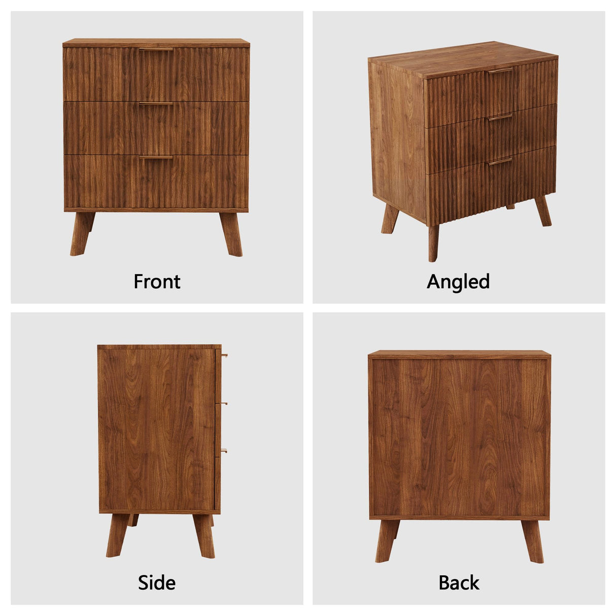 XUZENEST Fluted 3 Drawer Dressers, Modern Closet Dressers Chest of Drawers, Wood Storage Dresser Chest of Drawers Organizer for Bedroom Living Room Hallway Closet(Walnut) XUZENEST