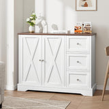 IDEALHOUSE Buffet Cabinet with Storage Drawers and Doors, Farmhouse Coffee Bar Cabinet with Adjustable Shelf for Kitchen, Living Room, White IDEALHOUSE