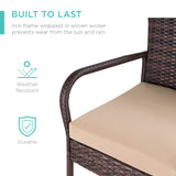 Best Choice Products Set of 2 Wicker Bar Stools, Indoor Outdoor Bar Height Chairs w/Cushion, Footrests, Armrests for Backyard, Patio, Pool, Garden, Deck - Brown Best Choice Products