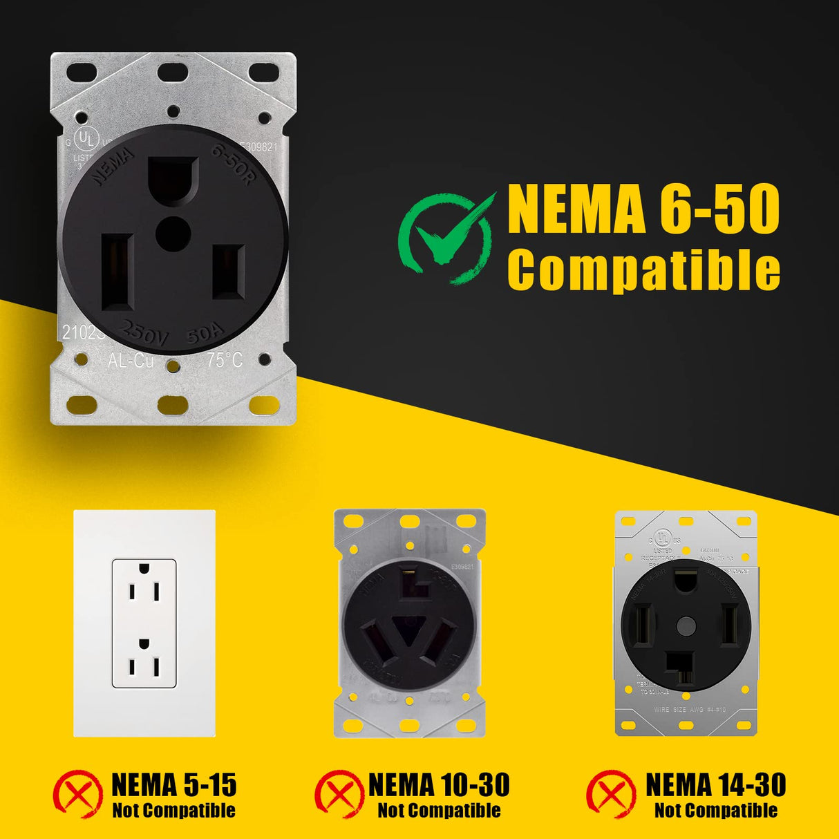 LAZMUMI NEMA 6-50P to 14-50R EV Charger Adapter Cord with 6-AWG Heavy Duty Adapter Cord for Tesla and Other EV Level 2 Charging LAZMUMI