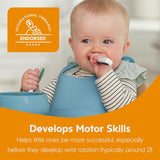 NumNum Baby Spoons Set, Pre-Spoon GOOtensils for Kids Aged 6+ Months - First Stage, Baby Led Weaning (BLW) Spoon - Self Feeding, Silicone Toddler Food Utensils - 2 Spoons, Blue/Orange NumNum