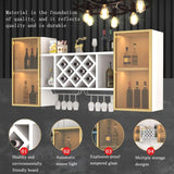Simple Inverted Wine Glass Rack With LED light ，Large bar glass display shelf，Suspended bar display cabinet for liquor，Home use wooden wine rack wall mounted，Living room, bar, kitchen(Teak,120cm/47in) SEIFE