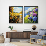 2 Pack Paint by Numbers Kit for Adults Beginner, Flowers Adult Paint by Number Kits on Canvas, DIY Hydrangea Sunflower Landscape Acrylic Painting by Number Kits for Home Decor Gift 16x20 Inch Possoco