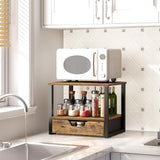 YATINEY Desktop Printer Stand, 2-Tier Printer Table with Non-Woven Drawer, Multi-Purpose Desk Organizer for Home Office, Under Desk Open Organizer Shelf, Rustic Brown PS01BR YATINEY