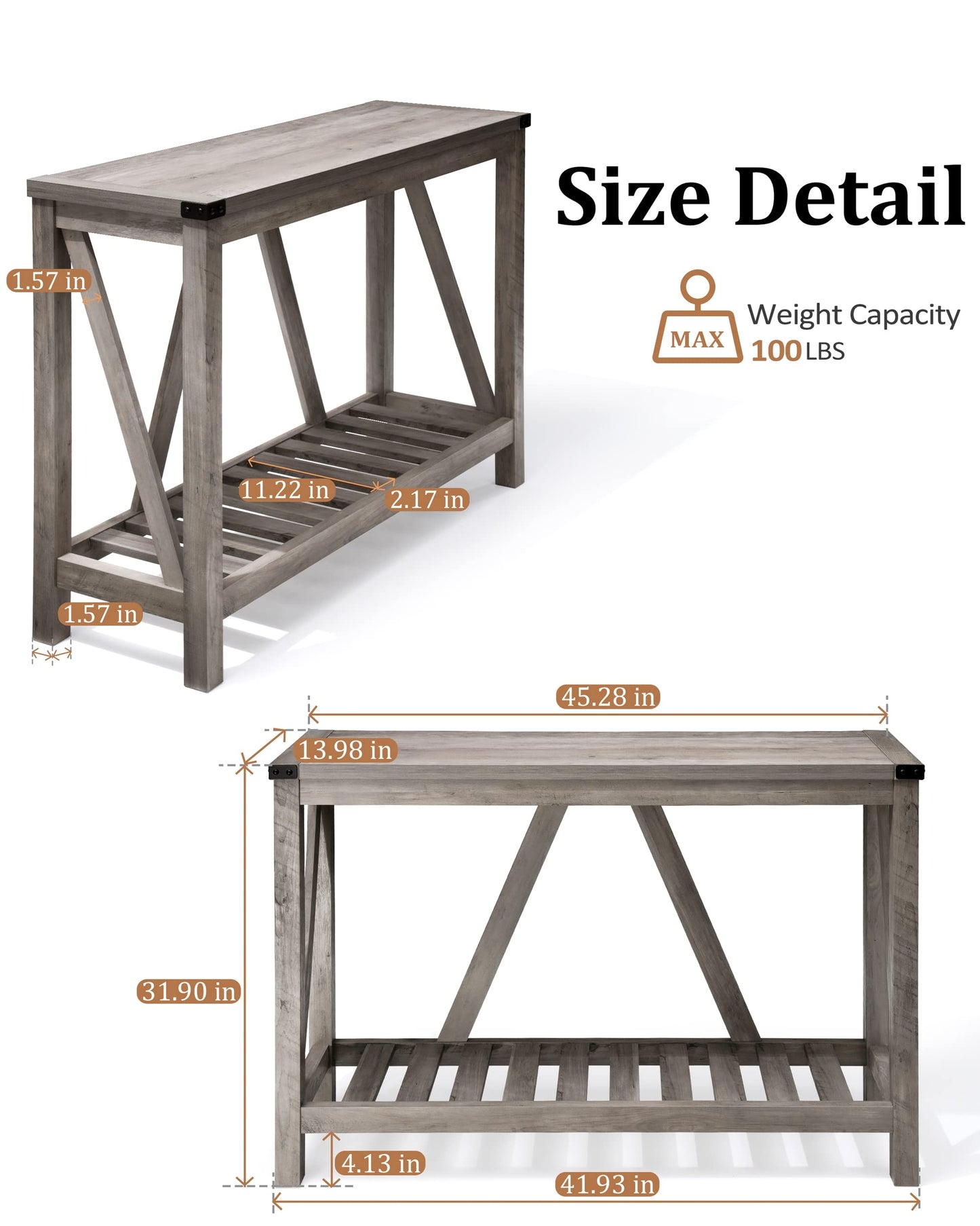 JOINHOM Entryway Table - Wood Console Table with Shelves, Farmhouse Sofa Table for Entryway, Living Room, Hallway, Grey - WoodArtSupply