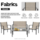 Greesum 4 Pieces Patio Furniture Set, Outdoor Conversation Sets for Patio, Lawn, Garden, Poolside with A Glass Coffee Table, Beige Greesum