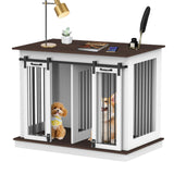 RQZ Double Dog Crate Furniture for 2 Dogs Heavy Duty Wood Dog Cage Table with 2 Sliding Doors and Removable Divider Dog Kennel Indoor for Medium Large Dogs (47" L x 24" W x 35" H) RQZ