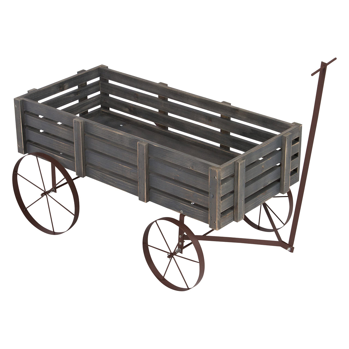 Shine Company Decorative Buckboard Wagon Garden Planter, Wooden Wagon Yard Décor for Outdoor Plants, Gray Shine Company