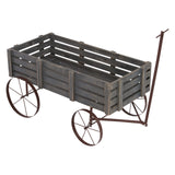 Shine Company Decorative Buckboard Wagon Garden Planter, Wooden Wagon Yard Décor for Outdoor Plants, Gray Shine Company