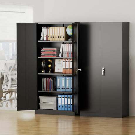 Pataku 71'' Metal Storage Cabinet, Garage Storage Cabinet with 2 Doors and 4 Adjustable Shelves, Steel Lockable Storage Cabinet, Black File Cabinets for Home, Office, Warehouse Pataku