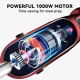 Immersion Blender 5 in 1 Hand Blender, Abuler 1000W Hand Mixer Stick,12 Speed Handheld Blender 304 Stainless Steel with 600ml Mixing Beaker, 500ml Chopper, Whisk and Milk Frother for Soup, Baby Food Abuler