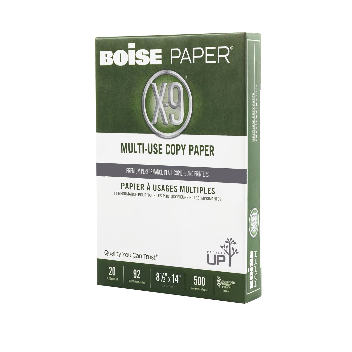 Boise® X-9® Multi-Use Printer & Copy Paper, 10 Reams, White, Legal (8.5" x 14"), 5000 Sheets Per Case, 20 Lb, 92 Brightn