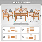 Werph Outdoor Patio Furniture Set, 4 Piece Patio Sofa Bench and 2 Single Sofa Chairs with Table & Padded Cushions, Acacia Wood Outdoor Patio Lounge Conversation Set for Deck Backyard Balcony Werph