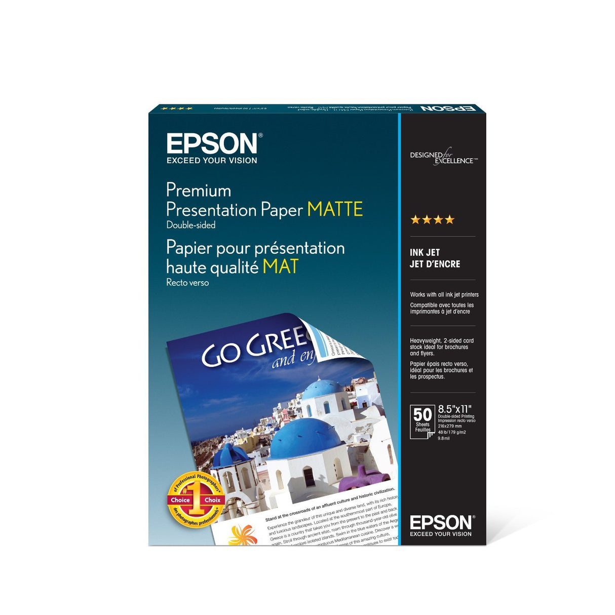 Epson Premium Presentation Paper MATTE (8.5x11 Inches, Double-sided, 50 Sheets) (S041568),Bright White Epson
