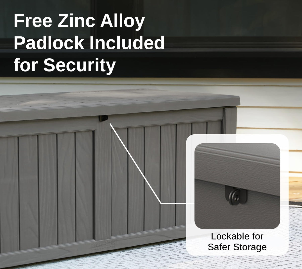 EAST OAK Outdoor Storage Box, 120 Gallon Deck Box with Stainless Steel Rods Large Resin Storage Bin for Patio Cushions, Garden Tools, Waterproof and UV Resistant, Lockable, Grey EAST OAK