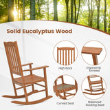 Tangkula Patio Rocking Chair with 400 lbs Weight Capacity, Eucalyptus Wood Porch Rocker with High Back, Patio Rocker Chair for Indoor and Outdoor Use (1) Tangkula