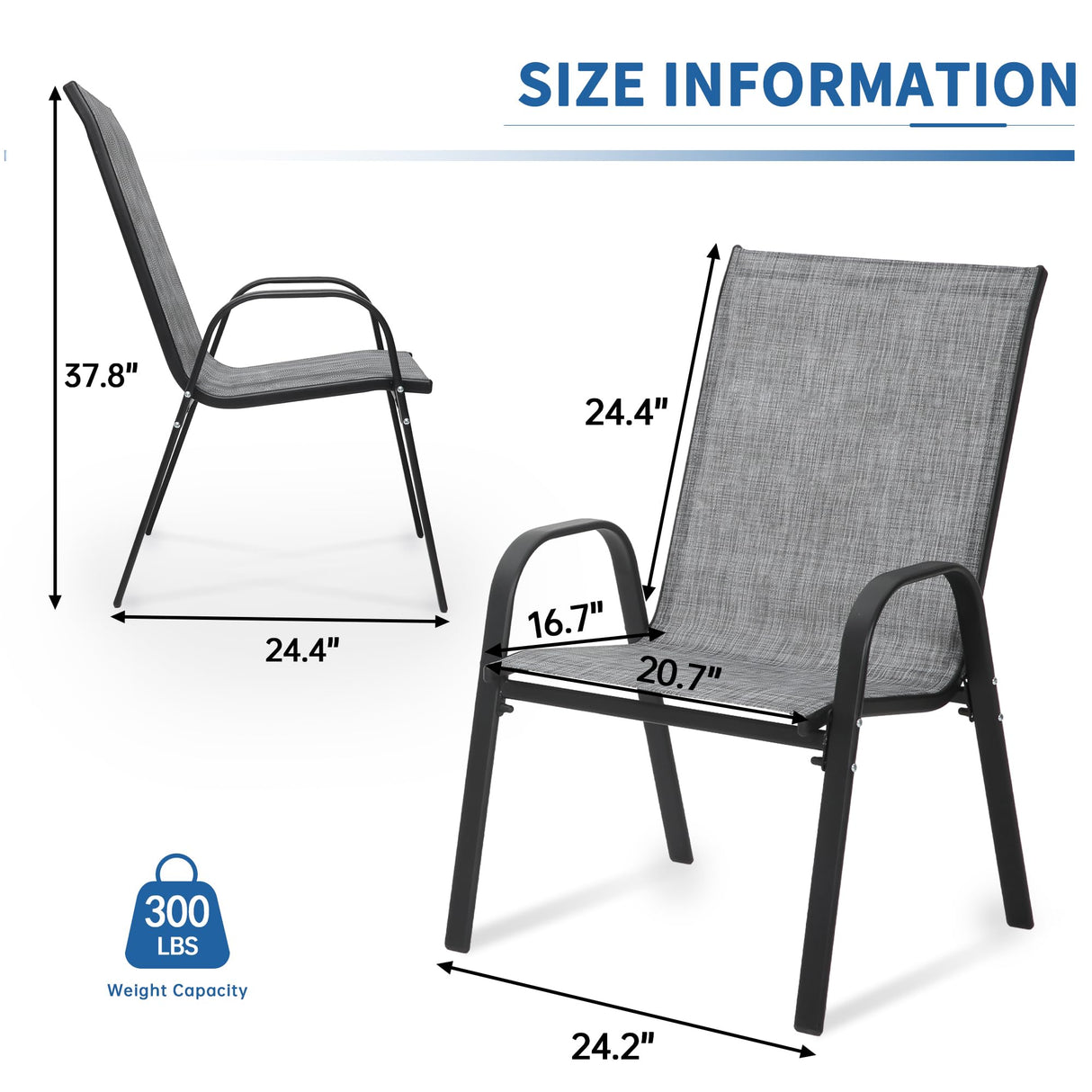 PIZZELLO Patio Chairs Set of 8 - Outdoor Stackable Dining Chairs for All Weather - Lightweight Textilene Outdoor Chair Sets with Armrests - 300Lbs Capacity - for Backyard Garden Porch Poolside (Grey) PIZZELLO