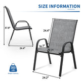 PIZZELLO Patio Chairs Set of 8 - Outdoor Stackable Dining Chairs for All Weather - Lightweight Textilene Outdoor Chair Sets with Armrests - 300Lbs Capacity - for Backyard Garden Porch Poolside (Grey) PIZZELLO