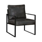 Lexicon Modern Accent Chair, Faux Leather Upholstered Living Room Chair With Wrapped Armrests, Arm Chair With Black Metal Frame,Comfy Single Chair For Living Room/Bedroom/Reading Room/Office,Dark Grey Lexicon