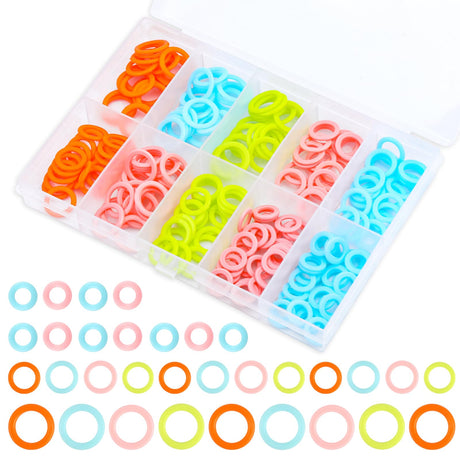 LUNARM 220 Pcs Knitting Stitch Marker, Random Colors O-Rings with Storage Box, Plastic Markers Rings(S/M/L) Crochet Locking Stitch for Knitting/Crochet LUNARM