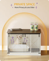 Hzuaneri Cat Litter Box Enclosure with Cushion, Hidden Litter Box Furniture with Removable Dividers, Reversible Entrance Left or Right Side, Cat House, Rustic White and Brown CB84614X Hzuaneri