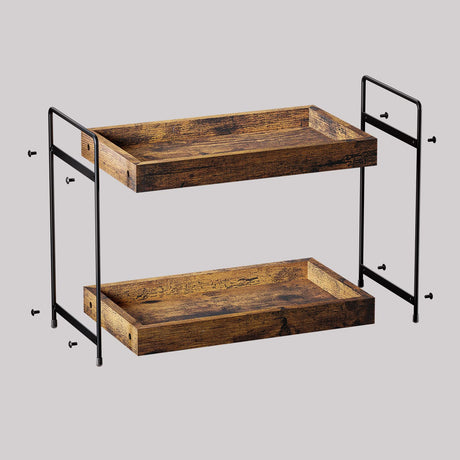 SANRETAHO 2-Tier Bathroom Counter Organizer, Wood Kitchen Countertop Spice Rack, Vanity Cosmetic Makeup Organizers Shelf for Bathroom Storage Organization, Rustic Brown SANRETAHO