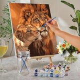MaiMMaledy Paint by Numbers Kit for Adults Beginners 8Wx12L inch Canvas Pictures with Framed Drawing Painting Works with Wooden Triangle Easel Acrylic Pigment Lion MaiMMaledy