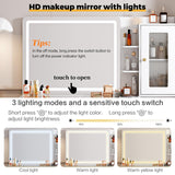 Arulvmrn Makeup Vanity Desk with Mirror and Lights, 48" Big Modern Vanity Desk with 5 Drawers & Shelves, Dressing Table with Charging Station, Glass Top Vanity Table for Bedroom,White Arulvmrn