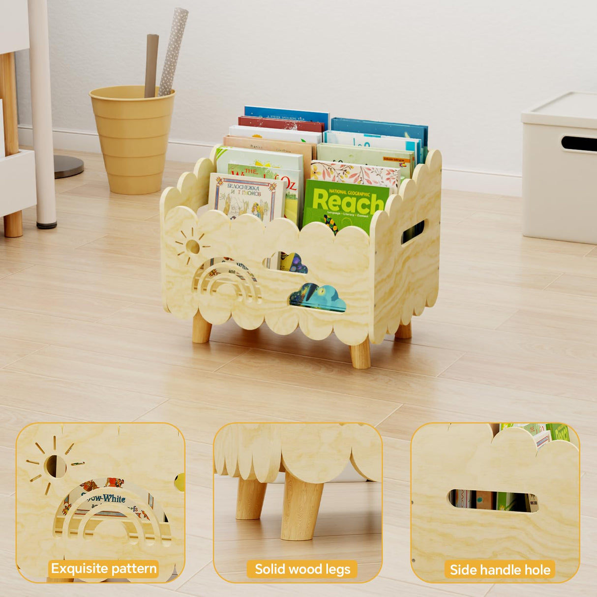 Wood Kids Bookshelf, Montessori Bookshelf, With 2 Adjustable Dividers, Suitable Kids Rooms, Nursery & Classroom, Kids Bookshelf And Toy Storage, Toddler Book Rack, Nursery Book Shelves, Kids Bookcase BPMFDTNL