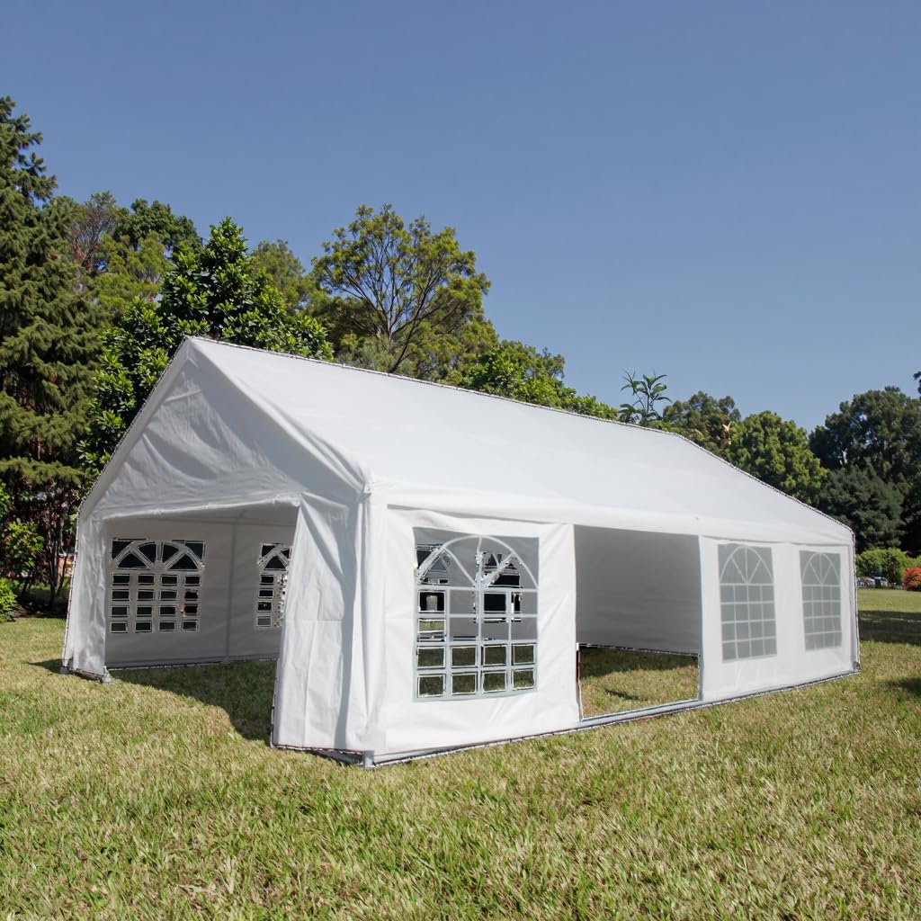 Wekuku 20x30ft Heavy Duty White Party Tents for Weddings, Events, Carports & Gazebos-Durable Weather-Big Marquees with Steel Frame & Anchors Included Wekuku