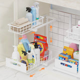 2 Pack Under Sink Organizer, 2-Tier Heavy Duty Metal Pull Out Cabinet Organizer Slide Out Sink Shelf Organizer Height Adjustable, Multi-Purpose Storage Shelf for Kitchen Bathroom (White,2 Pack) Toyear